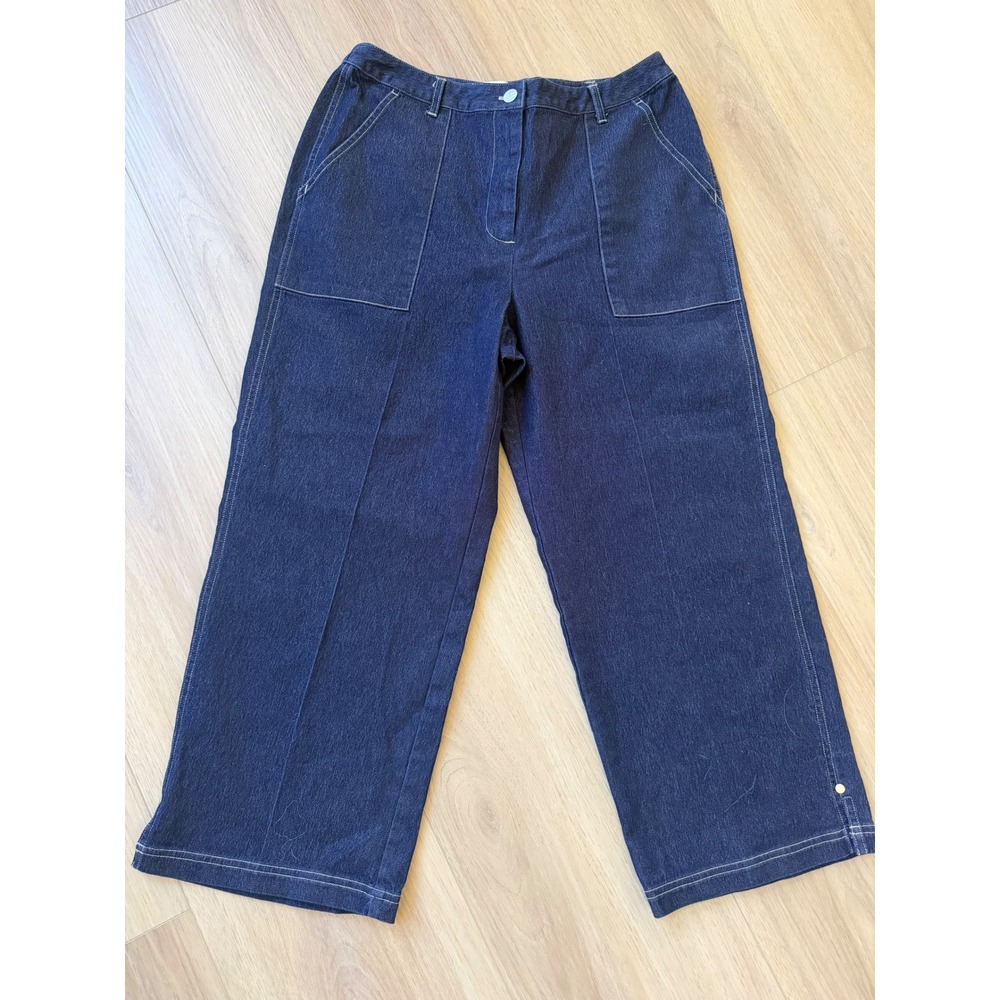 Evan-Picone Womens Dark Wash Wide Leg Denim Trousers Contrast Stitch Size 10